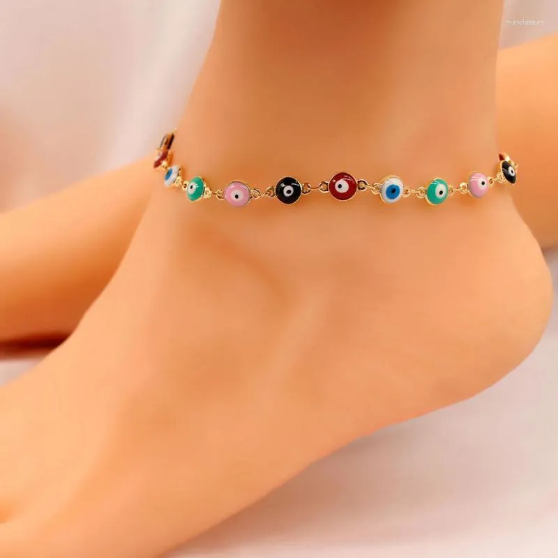 Anklets ankel för män kvinnor smycken guld färg länk kedja multicolor eye emalj ankel armband strand bijoux