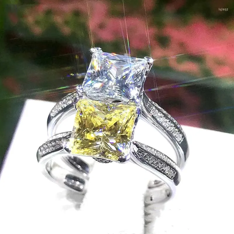 Anillos de boda PUNKI minimalista Color plata amarillo cuadrado cristal Zirconia apertura ajustable para mujer joyería de moda PKR41