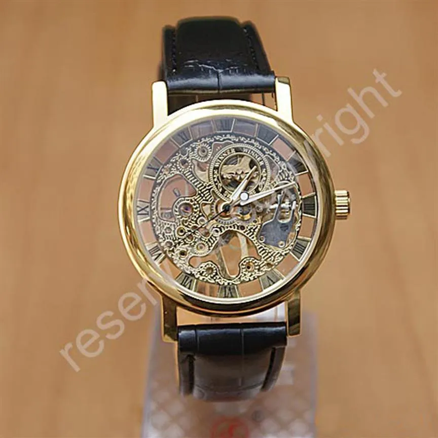 2021 Relogio Männlichen Luxus Gewinner Marke handaufzug Leder Band Skeleton Mechanische Armbanduhr Für Männer reloj hombre291A
