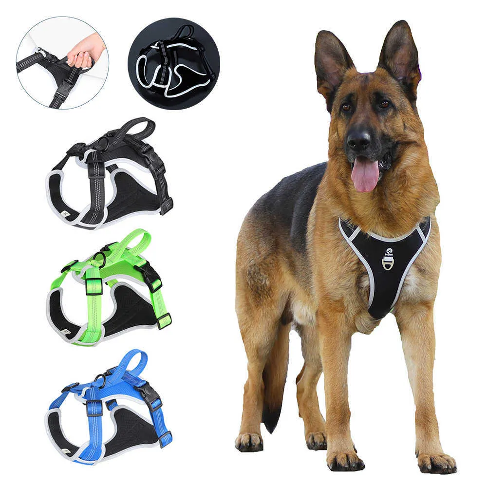 Hundhalsar Leases Nylon Dog Harness Inget drag Reflekterande sele Vest för stora hundar utomhus promenader tränar för stora hundar franska bulldog T221212