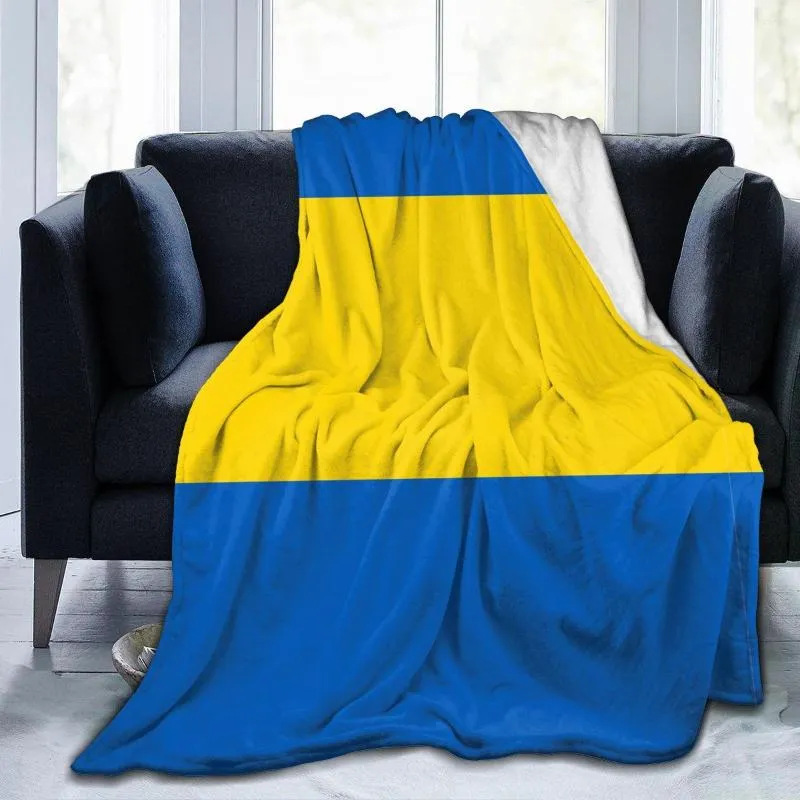 Filtar mjuk varm fleece filt ukraina flagga vinter soffa kast 3 storlek ljus tunn mekanisk tv￤ttflanell