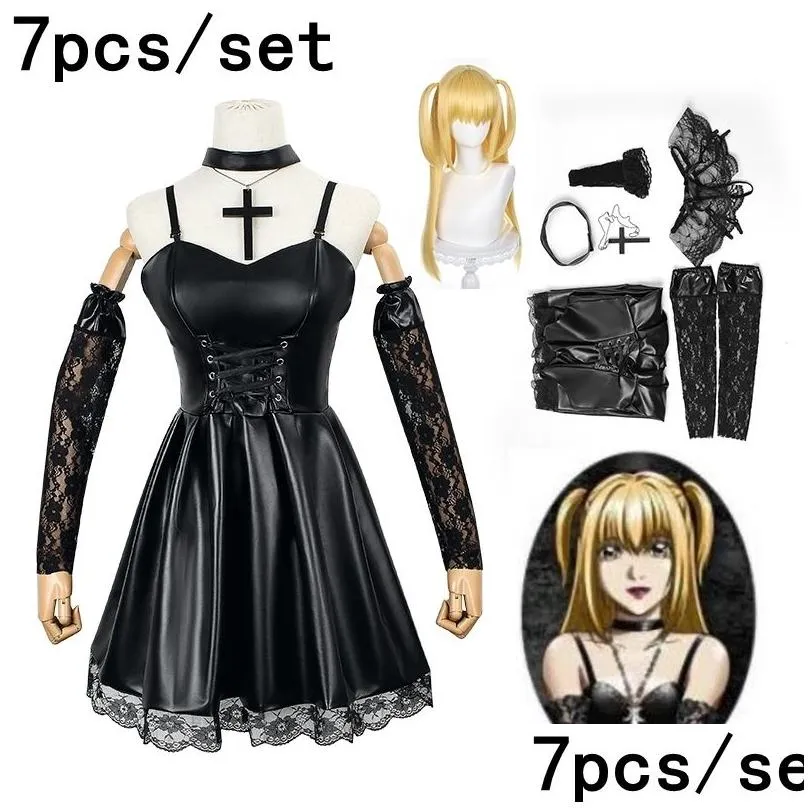 theme costume death note cosplay misa amane imitation leather sexy dress glovesstockingsnecklace uniform outfit 221102