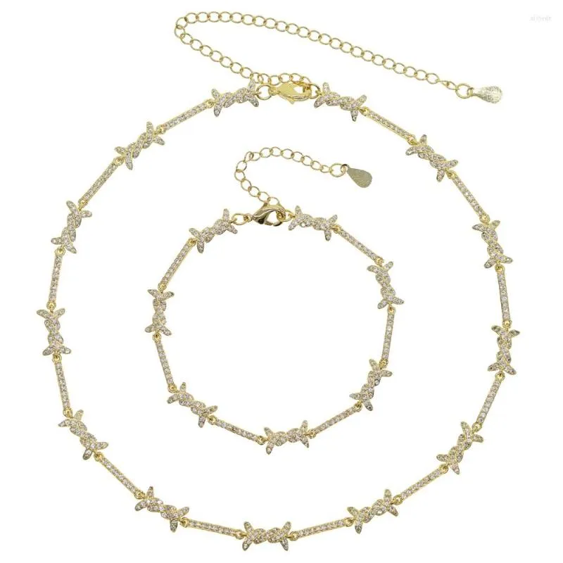 Collana orecchini set geometrico cz bar filo spinato ciondolo braccialetto girocollo donne bellissime di alta qualità