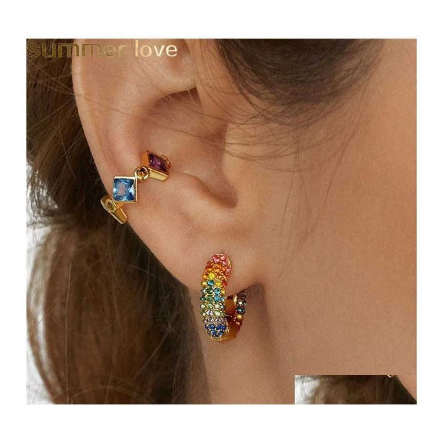 Charm Design Rainbow Colorf Crystal Earrings Cooper Mini Hoop Earring For Women Lady Girls Fashion Female Gift Party Classic Jewelry Otuat