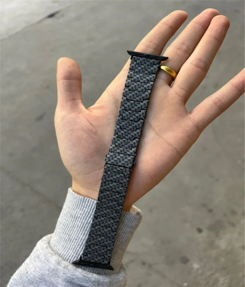 Cool Carbon Fiber Grain Wrist Strap Armband f￶r Apple Watch Series 7 6 5 4 3 2 SE Metal Link Band Iwatch 38mm 40mm 42mm 45mm9781514
