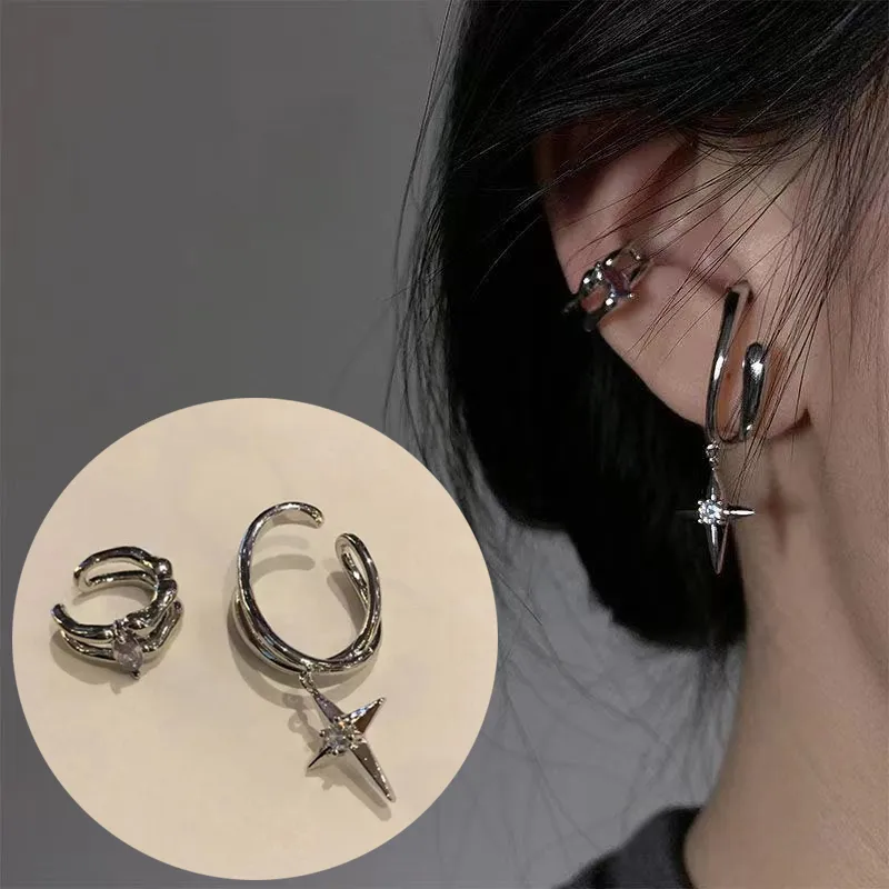 Pendientes de Clip de estrella con personalidad para mujer, cartílago Simple a la moda, sin Piercing, brazalete ajustable, regalo de joyería