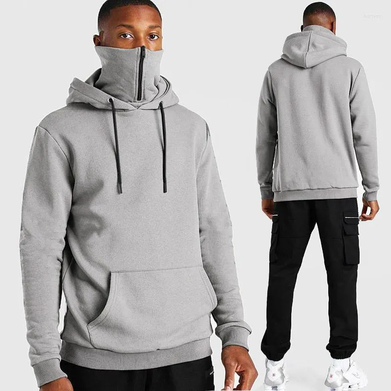 Sweats à capuche pour hommes mode masque hommes hiver décontracté hommes couleur Pure fermeture éclair lâche velours survêtement à manches longues Hip Hop sweat à capuche