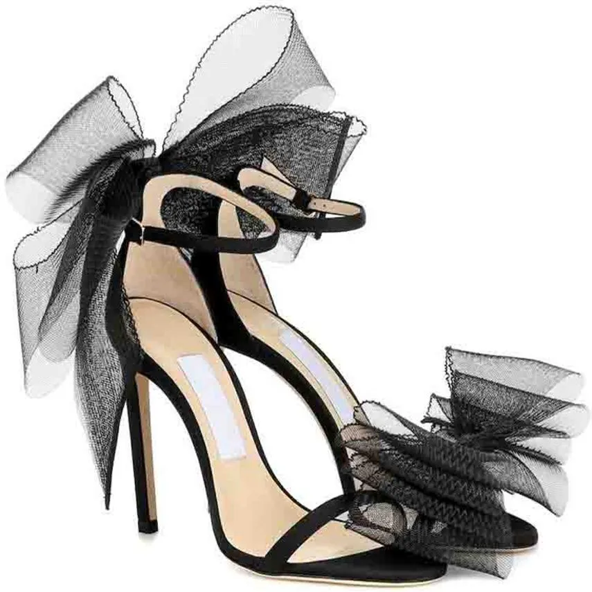 Summer Aveline Sandals Dress Shoes Women's Bow-trimmed Stiletto Heels Party Wedding Bridal Fashion Brand Lady Pumps Black White Re208t