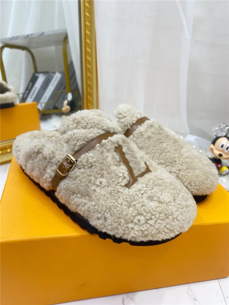 Designer Luxury Winter Paseo Flat Comfort Slippers House Full Soft Inspired Fluffy Plush Platform Flats Ladies Cotton Tisters With Box