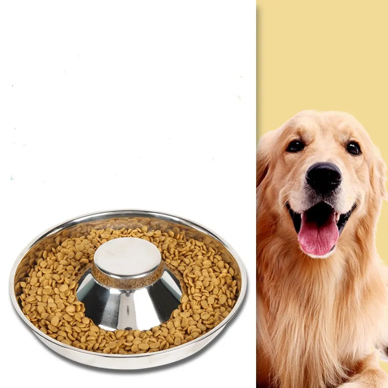 Autres fournitures pour chiens Bol de nourriture pour animaux de compagnie en acier inoxydable chien bols lents chat universel anti-étouffement et anti-obésité