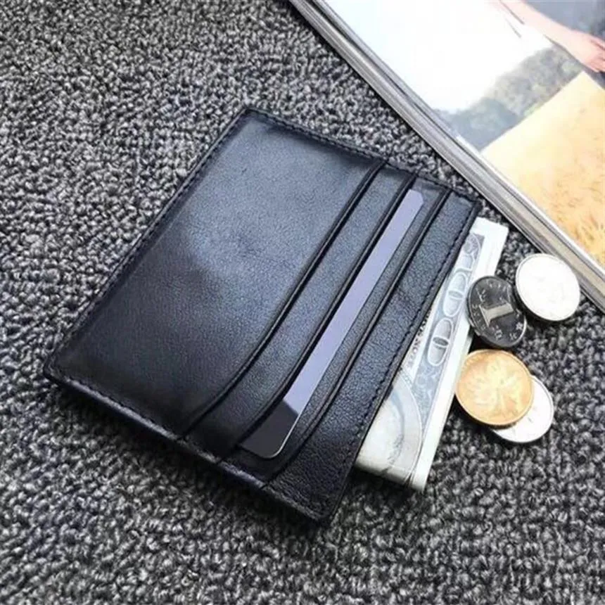 Casual Men Card Holder Ultra-Thin Business Mini Purse Men Real Leather ID Credit Card Thin Bus Card Pl￥nbok med Box296Q