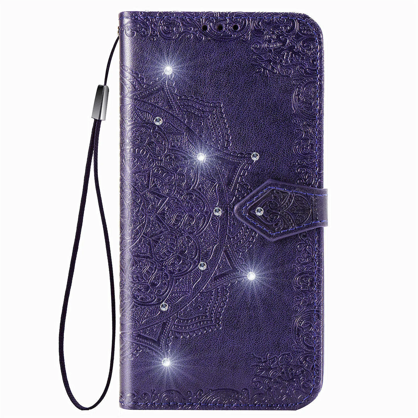 Brieftaschen-Handyhüllen für Samsung Galaxy S23 S22 S21 S20 Note20 Ultra Note10 Plus Mandala-Prägung Strass PU-Leder Flip Stand Cover Case mit Kartenfächern