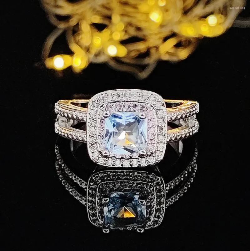 Обручальные кольца серебряный цветовой дизайнер подушка Cut Zircona Pink Blue Engagement Ring для женщин Женщины -женские пальцы бренд R4994