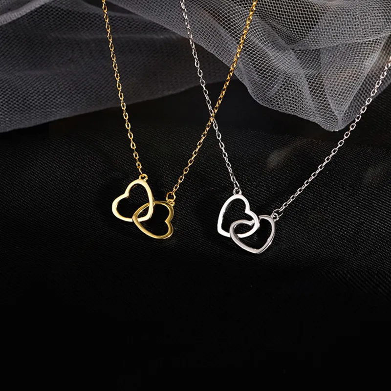 New Two Heart Shaped Necklaces Female Exquisite Geometric Shape Choker Birthday Gift For Ladies Fashion Jewelry