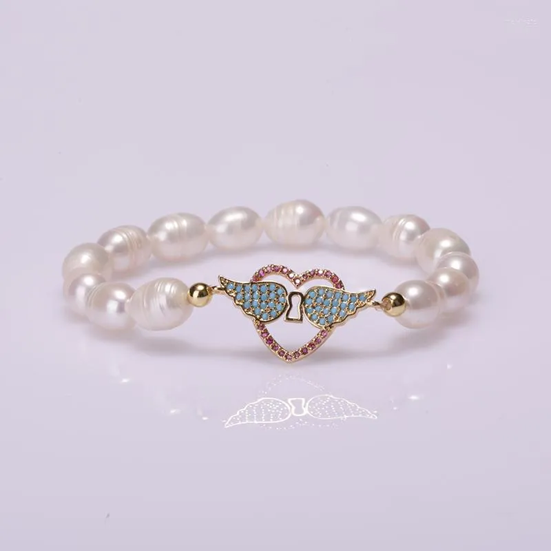 Braccialetti con ciondoli Gioielli con perle Etichetta a cuore Accessori multi-stile Connettore Bracciale unisex con zirconi micro-intarsiato in rame per donna