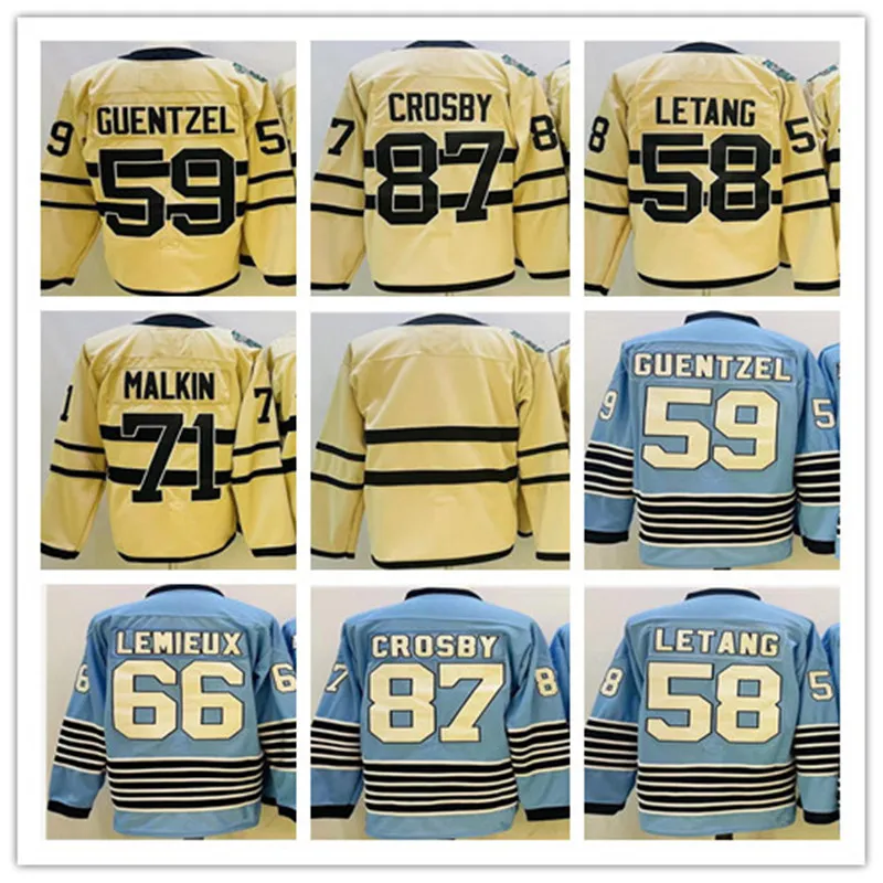 2023 Winter Classics Hockey 87 Sidney Crosby Jersey 58 Kris Letang 59 Jake Guentzel Evgeni Malkin 66 Lemieux 리버스 레트로 블루 유니폼