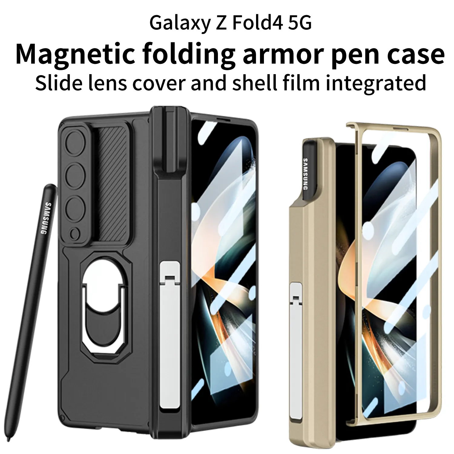 Przypadki stojaka pierścieniowego dla Samsung Galaxy Z Fold 4 Case Magnetyczna pancerz Pióro uchwyt na zawias Ling