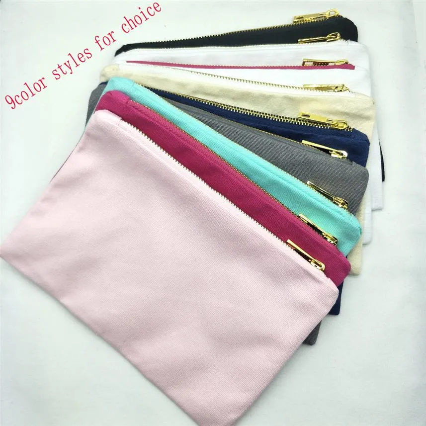 9Color Styles Cotton Canvas Makeup V￤ska med guld Zip Gold Foder Black White Cream Gray Navy Mint Pink ljusrosa toalettbagem