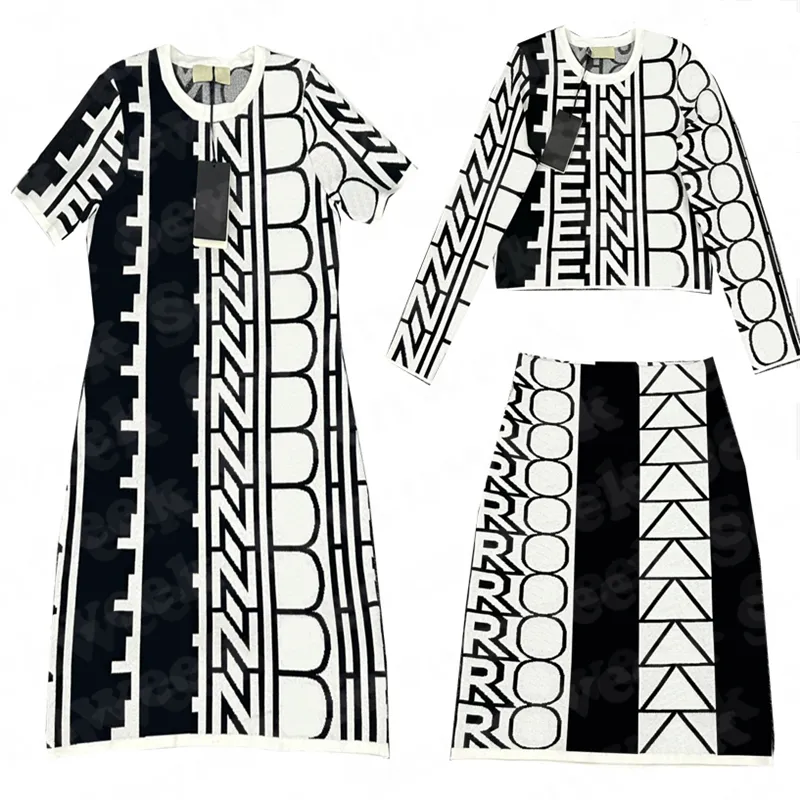 Designerskie sukienki damskie dzianiny wierzchołki czarne białe koszule krótkie spódnice moda