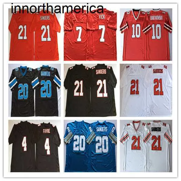 NCAA Männer Vintage Michael Vick Brett Favre Deion Sanders Steve Bartkowski Fußball genäht MN Jersey Rot Schwarz Weiß