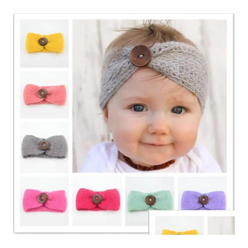 Haaraccessoires babymeisjes wollen haakhoofdband gebreide haarband met knopdecor winter pasgeboren baby warmer hoofd hoofddoek 14 dhvcs