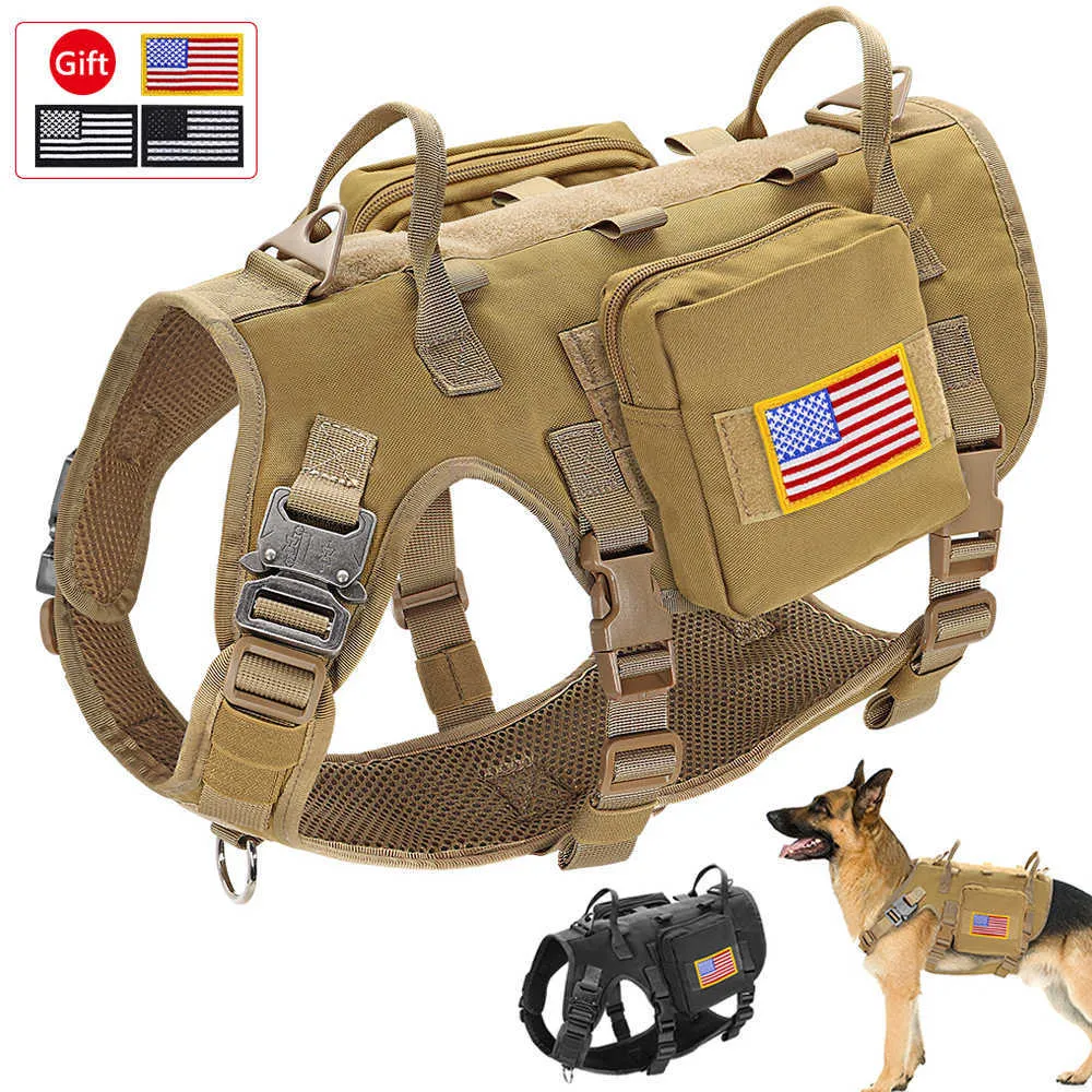 Collari per cani Guinzagli Durevole Imbracatura per cani militari tattici Robusto gilet per animali domestici in nylon Imbracatura per cani da lavoro con 2 borse 3 bandiere per cani di piccola taglia T221212