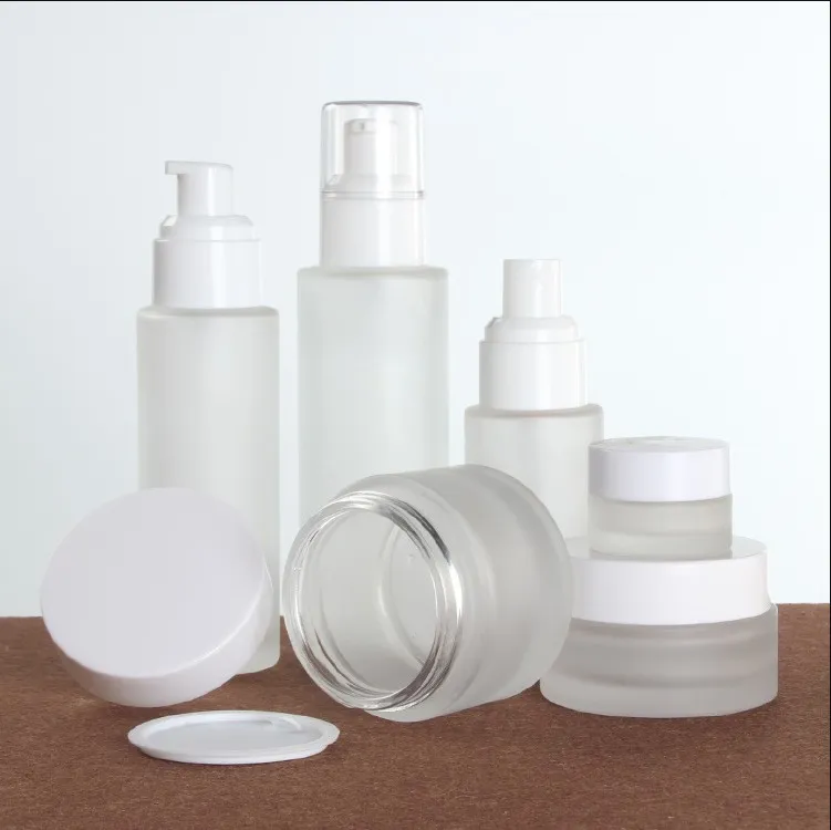 Packaging Bottles 20ml 30ml 40ml 50ml 60ml 80ml 100ml Frosted Glass Bottle Cream Jar Lotion Spray Pump Bottle Portable Refillable Cosmetic Container