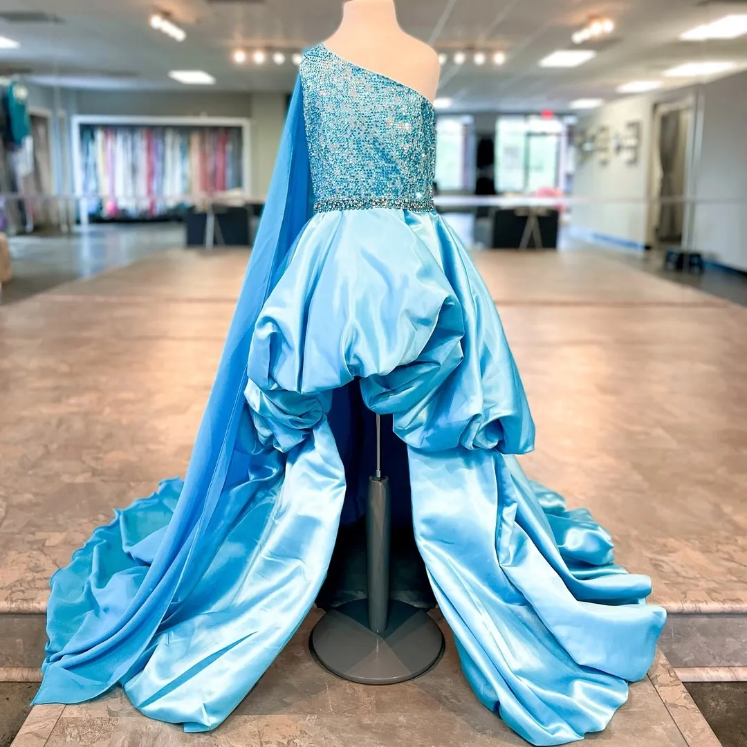 Woven Hi Lo Bubble Girl Pageant Dress 2023 Cape Ballgown Beading