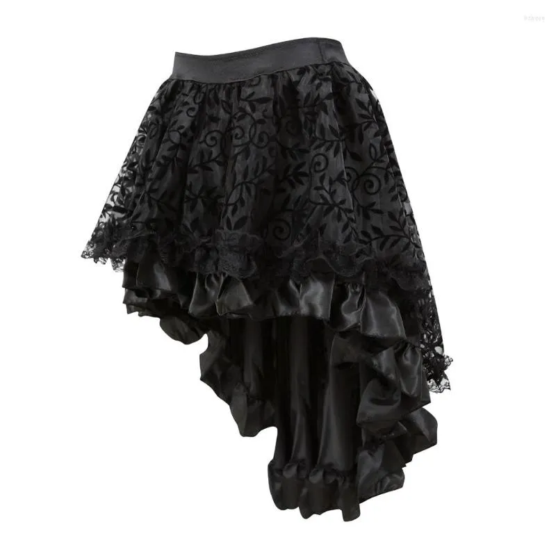 Skirts Sexy Plus S-6XL Steampunk Lace Floral Skirt Women Asymmetrica High Low Ruffles Mediveal Burlesque Corsets Clubwear