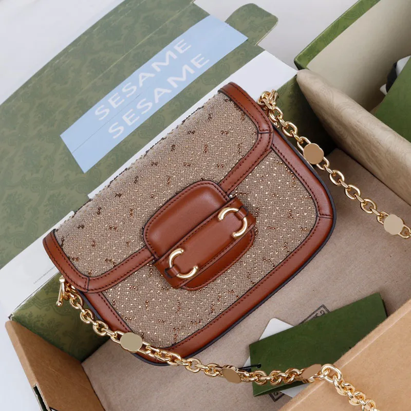 Bag Lady Shoulder Crossbody Purse Women Handbag Hardware Chain Sheepskin Lining Crystal Inlaid Letters Flap Messenger Bags Decoration With Drill