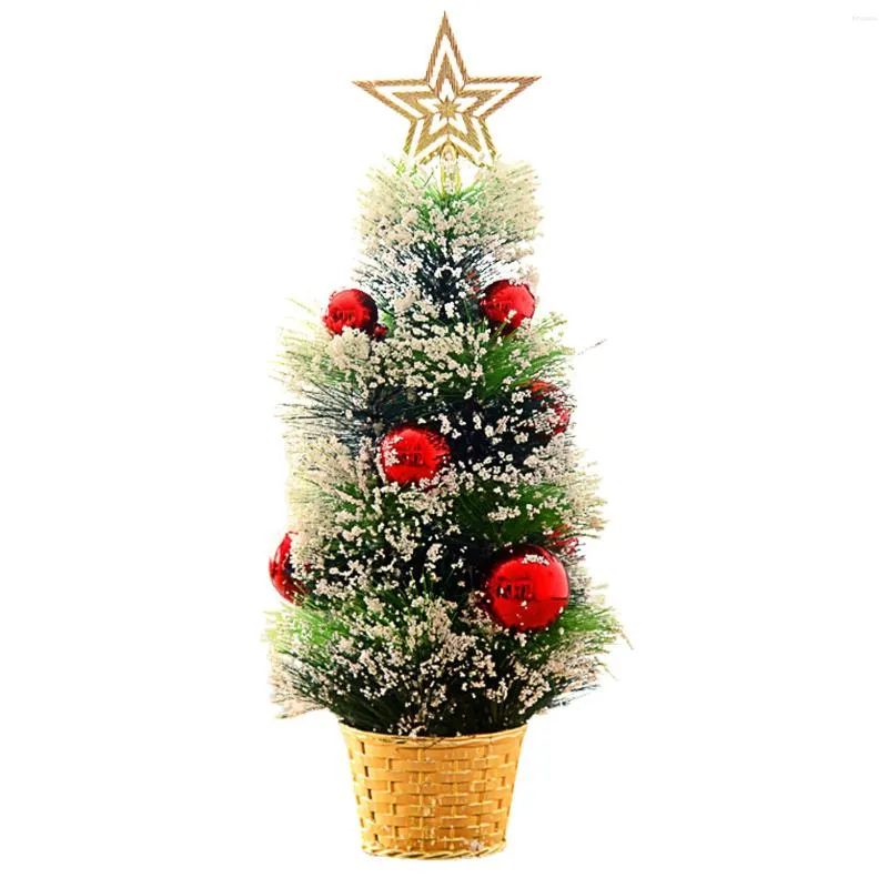 Christmas Decorations Tabletop Tree Mini Pine With Base Star Treetop Ball Ornaments DIY Artificial Miniature Chri