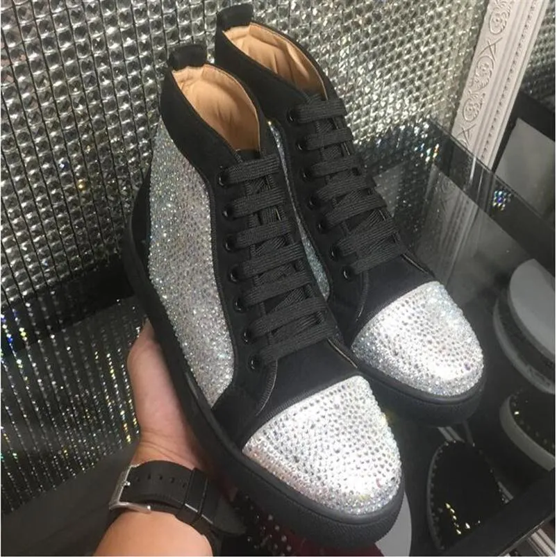 -2019 spring new red high-cut rhinestone board shoes with round head casual couple men and women with flat shoes283p