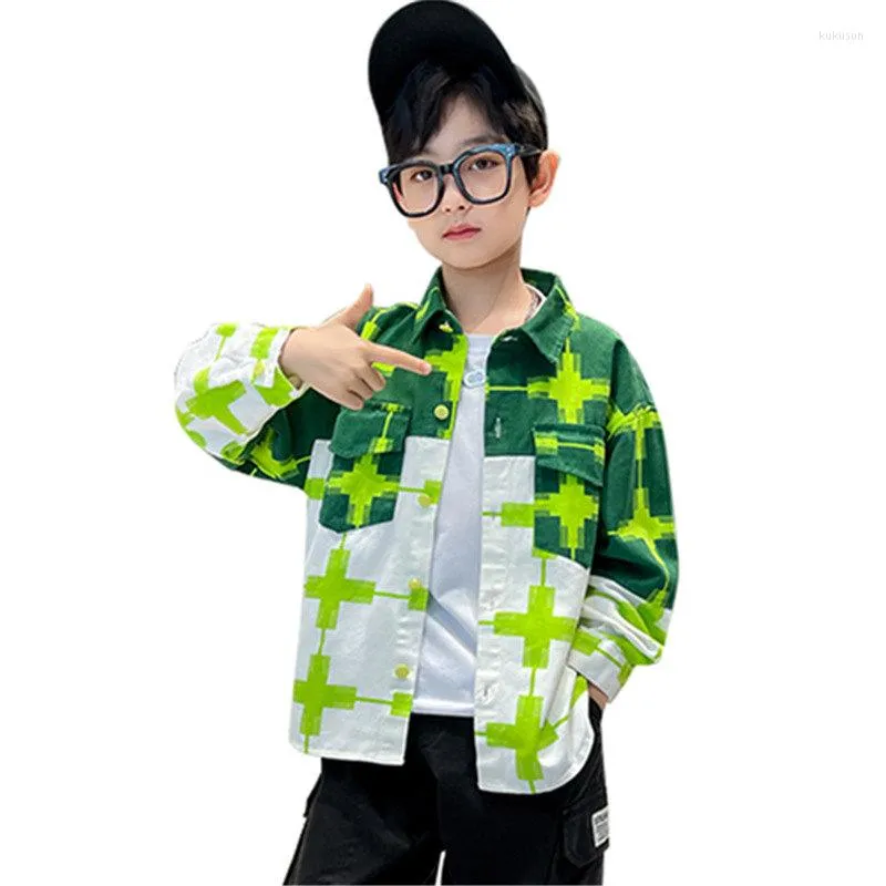 Jackets Kid Boys Jeans Coats Green Fashion Impressa Denim 4 5 6 7 8 9 10 11 12 13 anos Criança criança Criança Criança Criança Autumn