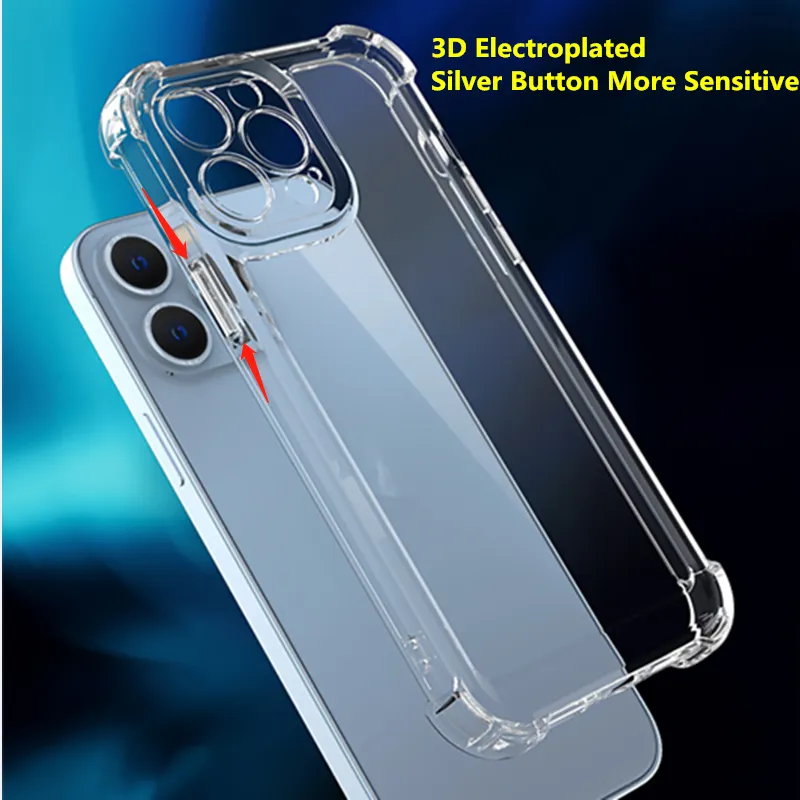 Space Clear Acrylic Armor Phone Cases for iPhone 14 13 12 11 Pro Max XR XS X 8 7 Plus Shockproof Electroplated Silver Button Full Camera Protection Cover Shell