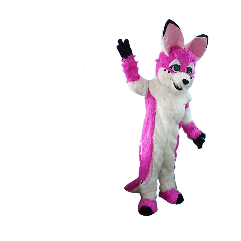 Rouge longue fourrure fourrure Husky chien loup renard Fursuit mascotte Costume adulte personnage de dessin animé robe Halloween noël défilé points de vente