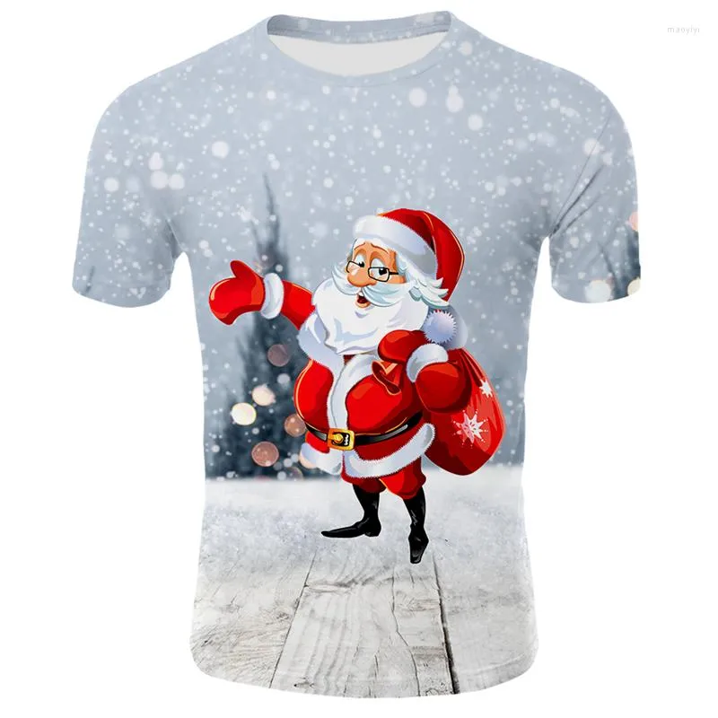 Camisetas masculinas Papai Noel 3D T-shirt Ladies Casual Sleeved Tops Funny Streetwear fofo xl