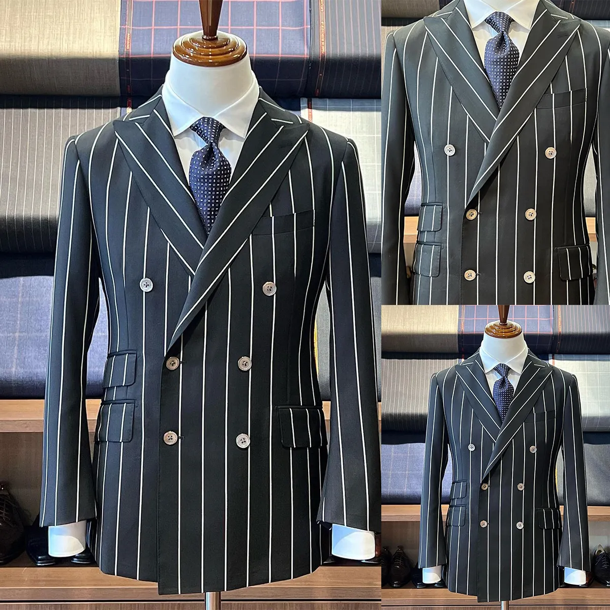 Mens Suits Blazers Piece Wedding Tuxedos Men Pinstripe Peaked Modern
