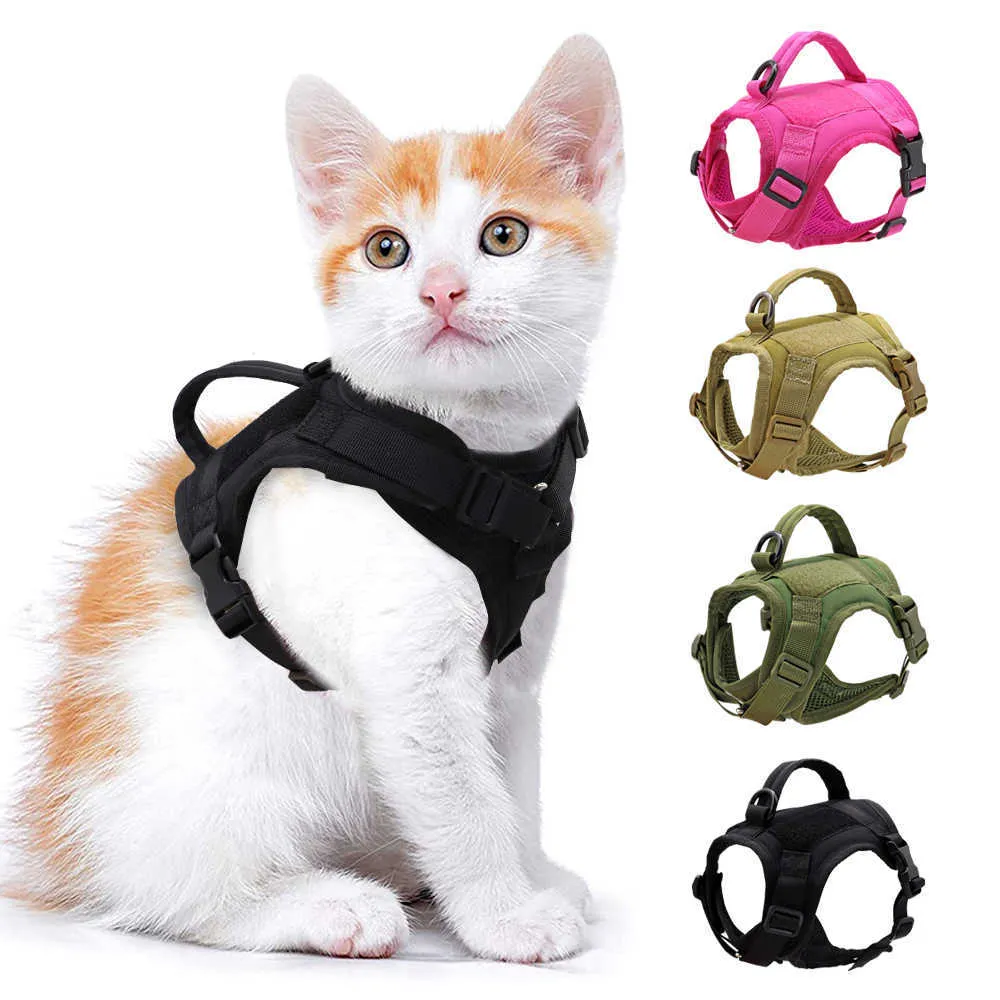 Hundhalsar Leases Nylon Cat Harness Vest Militär taktisk katter med handtag justerbar för katter små hundar husdjursträning promenad chihuahua t221212