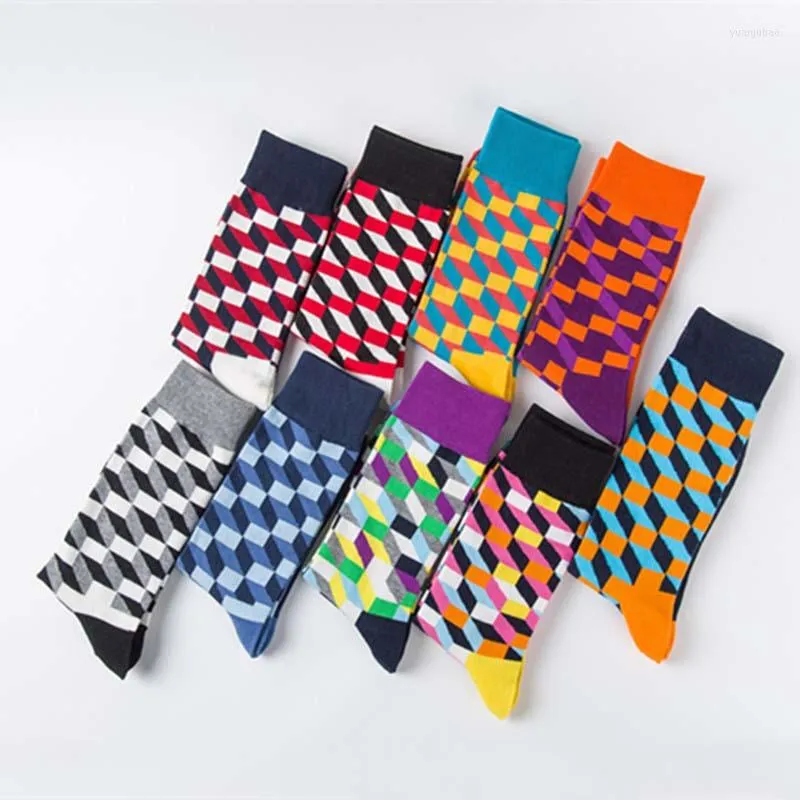 Heren sokken merkkwaliteit heren gekamd katoen kleurrijke gelukkige grappige mode casual lange herencompressie