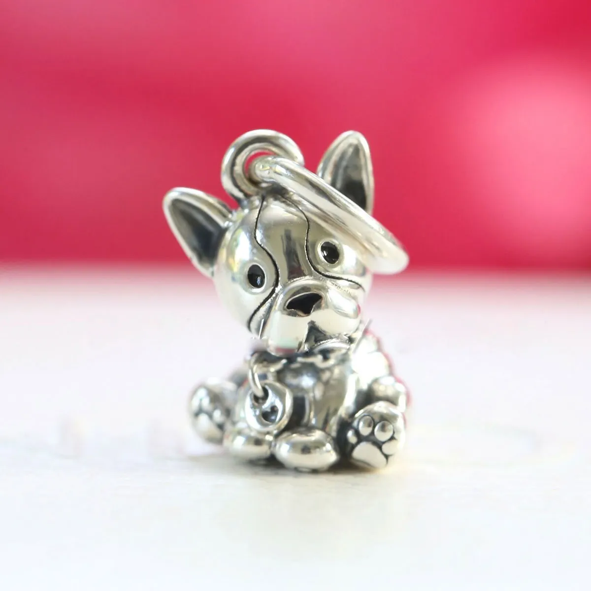 925 Sterling Silver Bulldog Francese Cucciolo di Cane Ciondola il Branello di Fascino Adatto a Braccialetti con Ciondoli Gioielli Stile Pandora Europeo