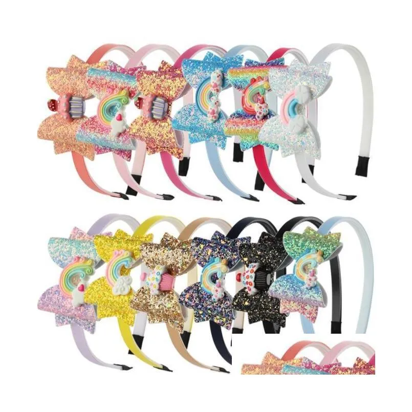 Hair Accessories Girl Baby Rainbow Headband Kid Sequin Fruit Bowknot Sticks Cartoon Children Shining Bow Kids Drop Delivery Maternity Dhg6A