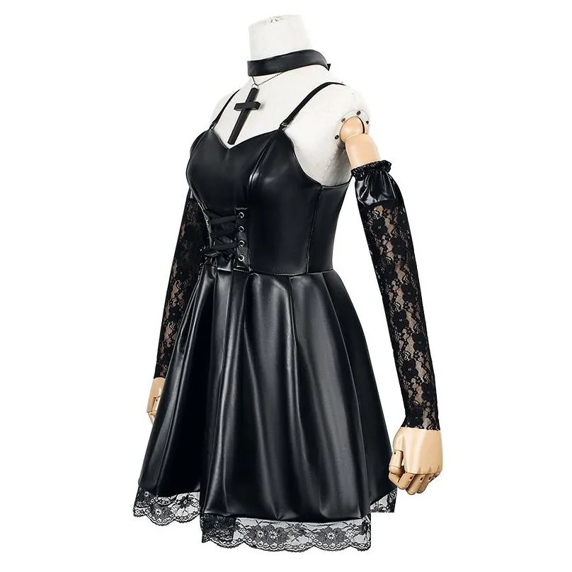 theme costume death note cosplay misa amane imitation leather sexy dress glovesstockingsnecklace uniform outfit 221102
