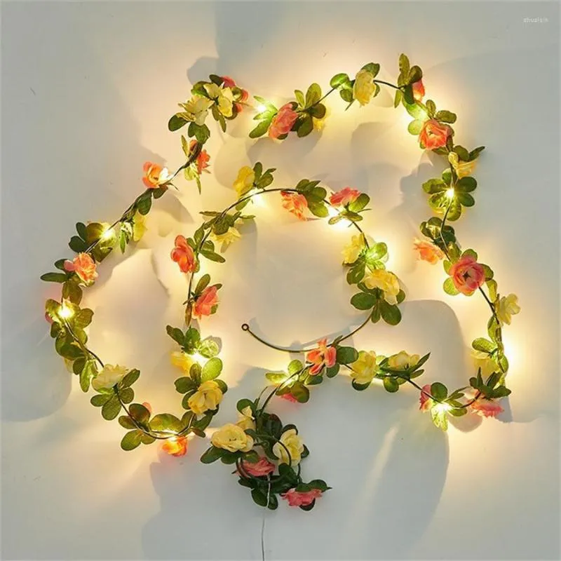 Cordes 2/5/10M Rose fleur vigne chaîne lumière artificielle feuille verte fil de cuivre LED fée guirlande pour fête de noël événement décor