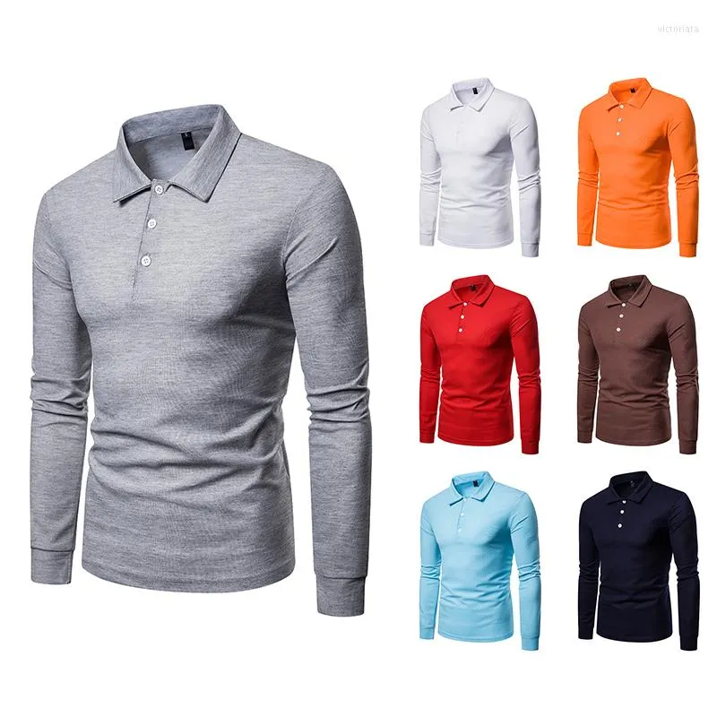 Men's Polos Nice Men Shirt Brand Clothing Solid Color Lapel Long-sleeved Polo Large Size Slim Casual