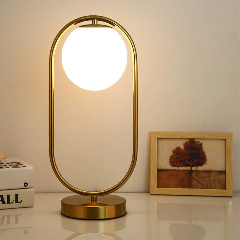 Desk Lamps Modern LED Table Lamps Brass Golden Galss Ball Lights Bedside Reading Desk Fixture Bedroom Hotel Home Decor Round Ring Lighting P230412