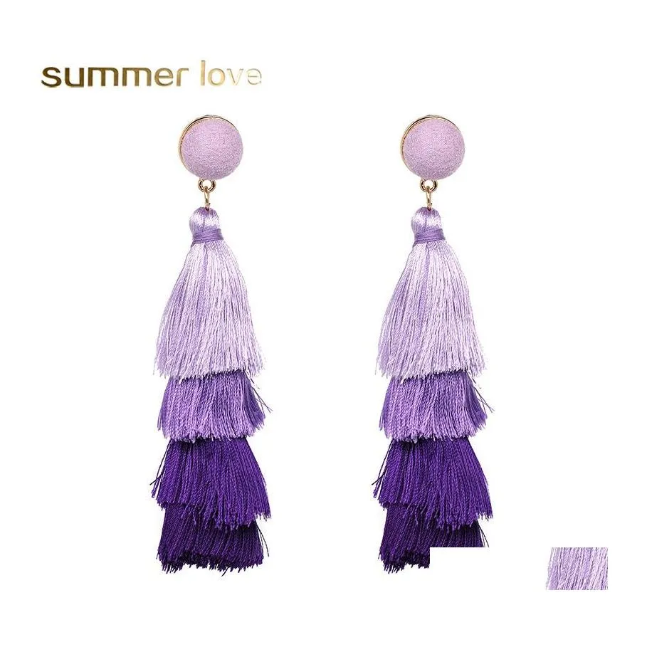 Charm Fashion 4 Layered Tassel Earrings Wool Mti Color Bohemian Fringe Drop Long Jewelry For Women Girls Wholesale Delivery Otfel