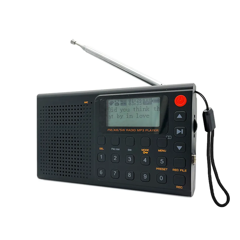 Am Fm SW Stereo Top Radio Recorder Aux Jack Full Band Portable Radio Type C laddar MP3 Musikspelare Alarmklocka