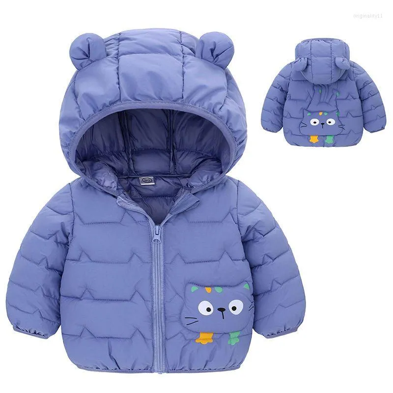 Jackets 2022 Winter Boys Warm Down Autumn Fashion Baby Girls Cute Cartoon Zipper Jacket Hooded Outerwear Children Coats