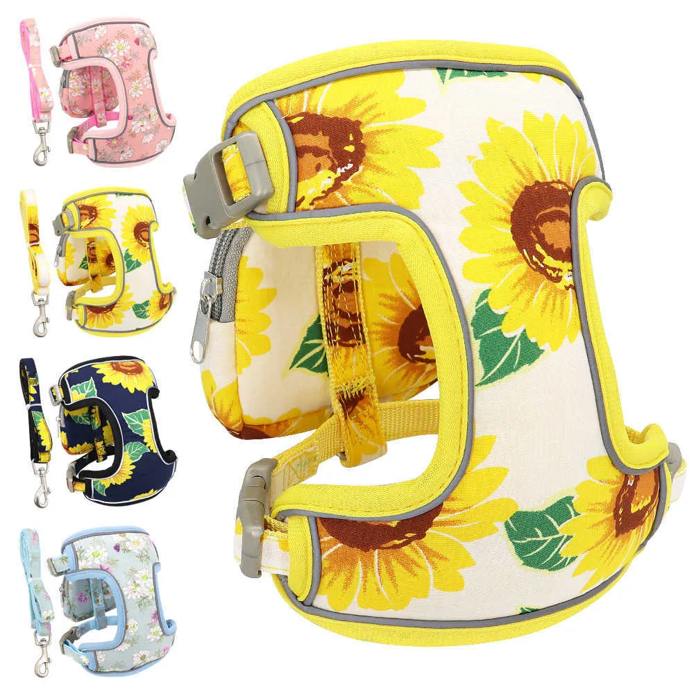 Collari per cani Guinzagli Cucciolo di cane Cablaggio con guinzaglio Nylon Cani Cat Vest Harness Pretty Flower Stampa Snack Bag per gatti Cani di piccola taglia T221212