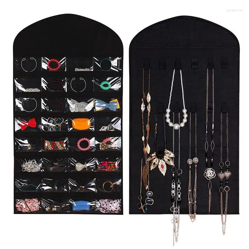 Storage Boxes 32 Pockets Hanging Wardrobe Earrings Ring Necklace Bracelet Display Holder Bag Ear Chain